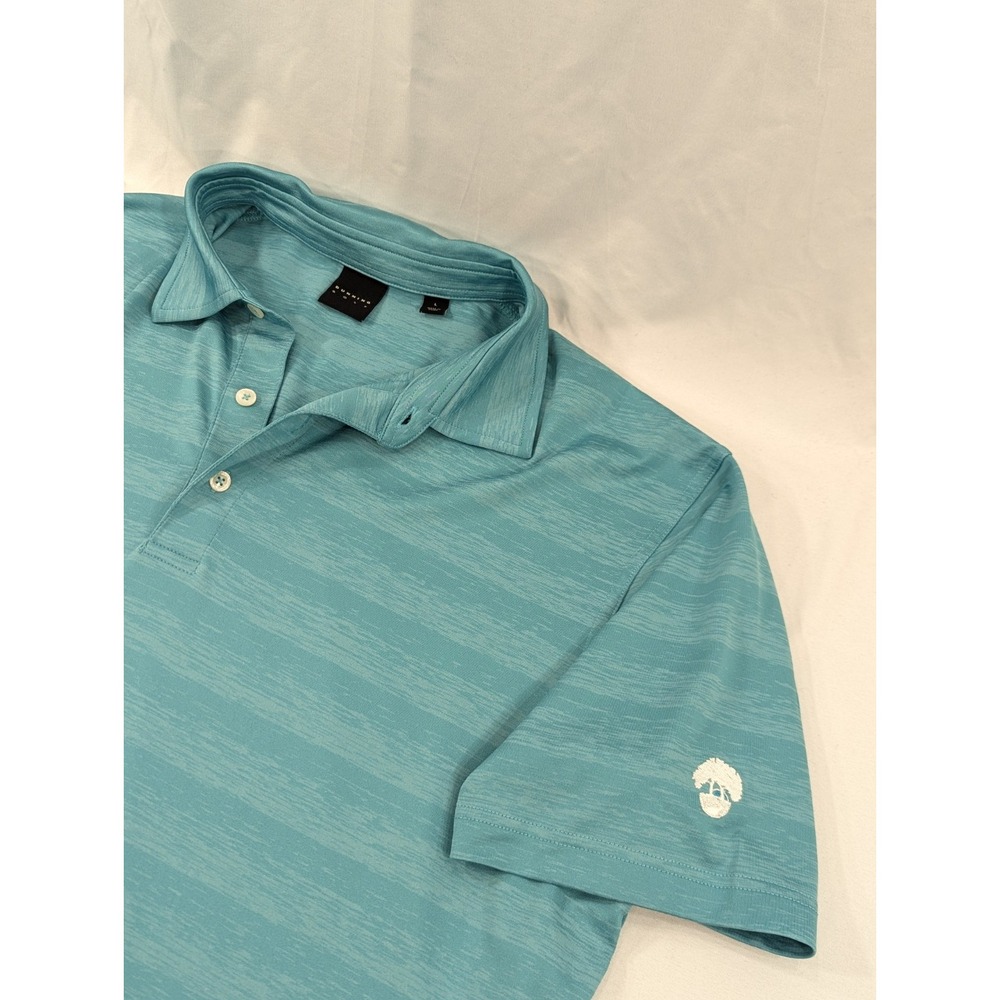 Dunning‎ Golf Twin Oaks Golf Polo Teal White Stripe Polo Shirt Mens Large
